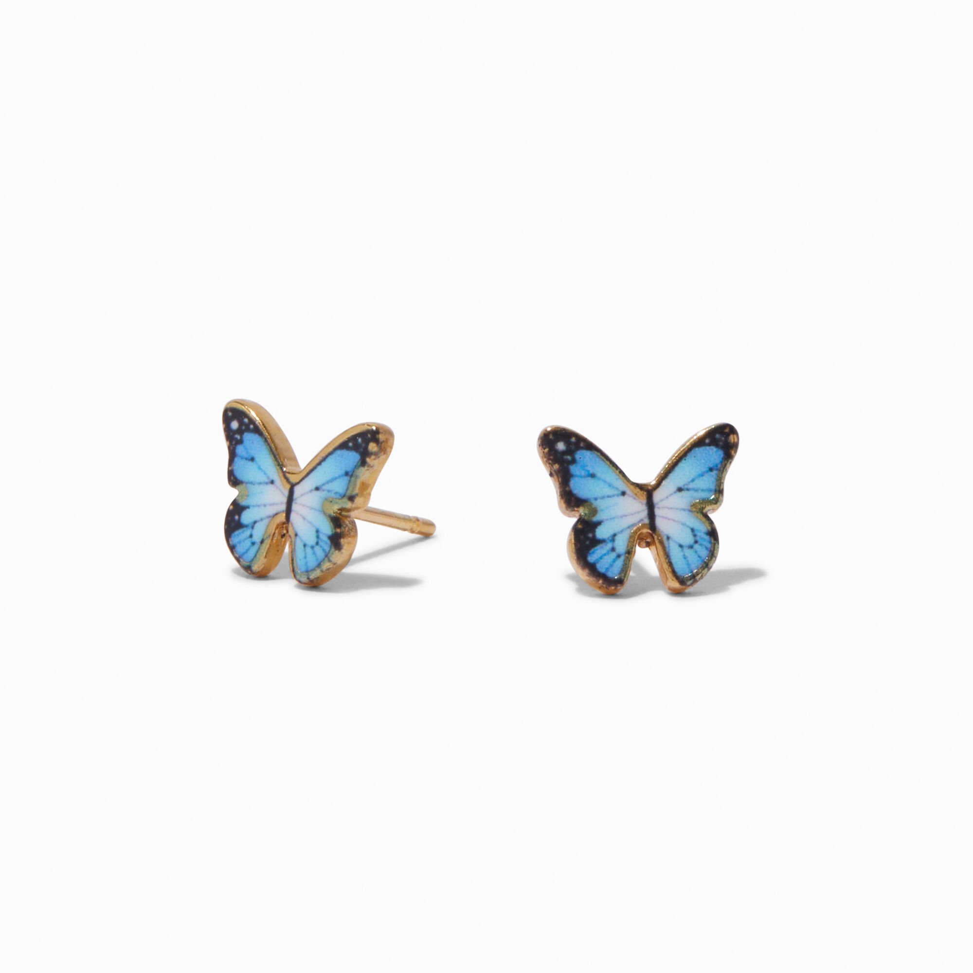 C LUXE by Claire's 18kt Gold Plated Blue Monarch Butterfly Stud Earrings,