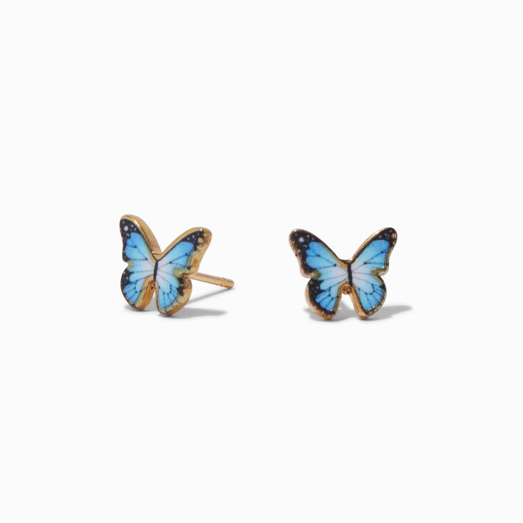 C LUXE by Claire&#39;s 18kt Gold Plated Blue Monarch Butterfly Stud Earrings,