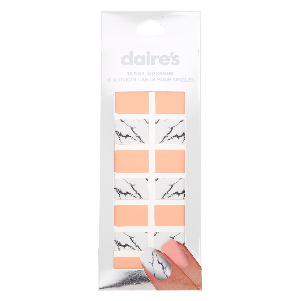 Marble Nail Stickers - White/Orange, 16 Pack,