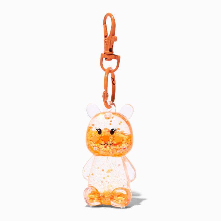 Porte-cl&eacute;s &agrave; paillettes rempli d&rsquo;eau ours orange,