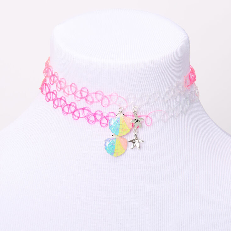Best Friends Pastel Seashell Tattoo Choker Necklaces - Pink, 2 Pack,
