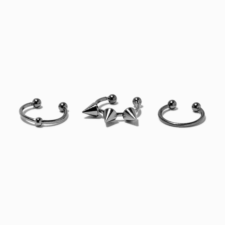 Silver-tone Titanium Edgy Faux Lip Rings - 3 Pack,