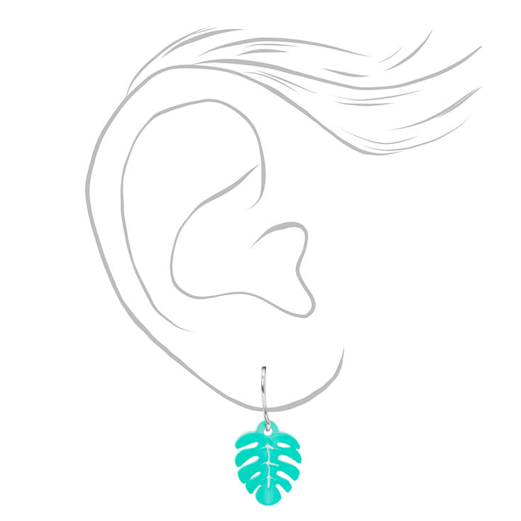 Silver 1&quot; Palm Leaf Drop Earrings - 3 Pack,