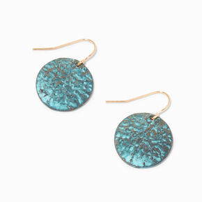 Gold-tone Patina Round Disc 1&quot; Drop Earrings,
