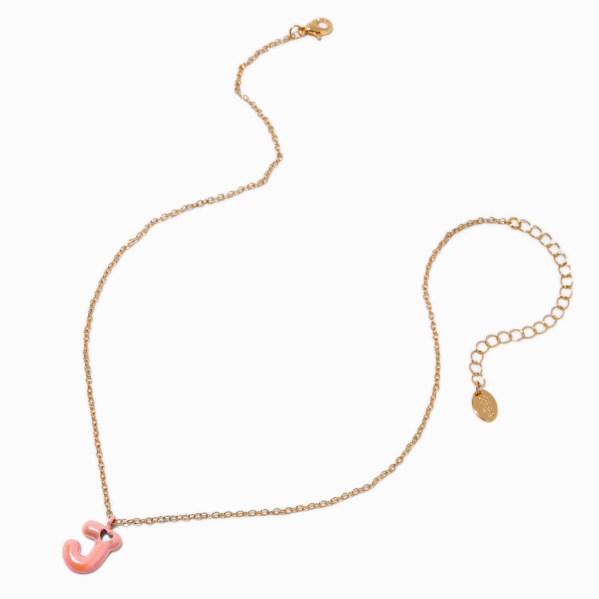 Pink Bubble Initial Heart Pendant Necklace - J,