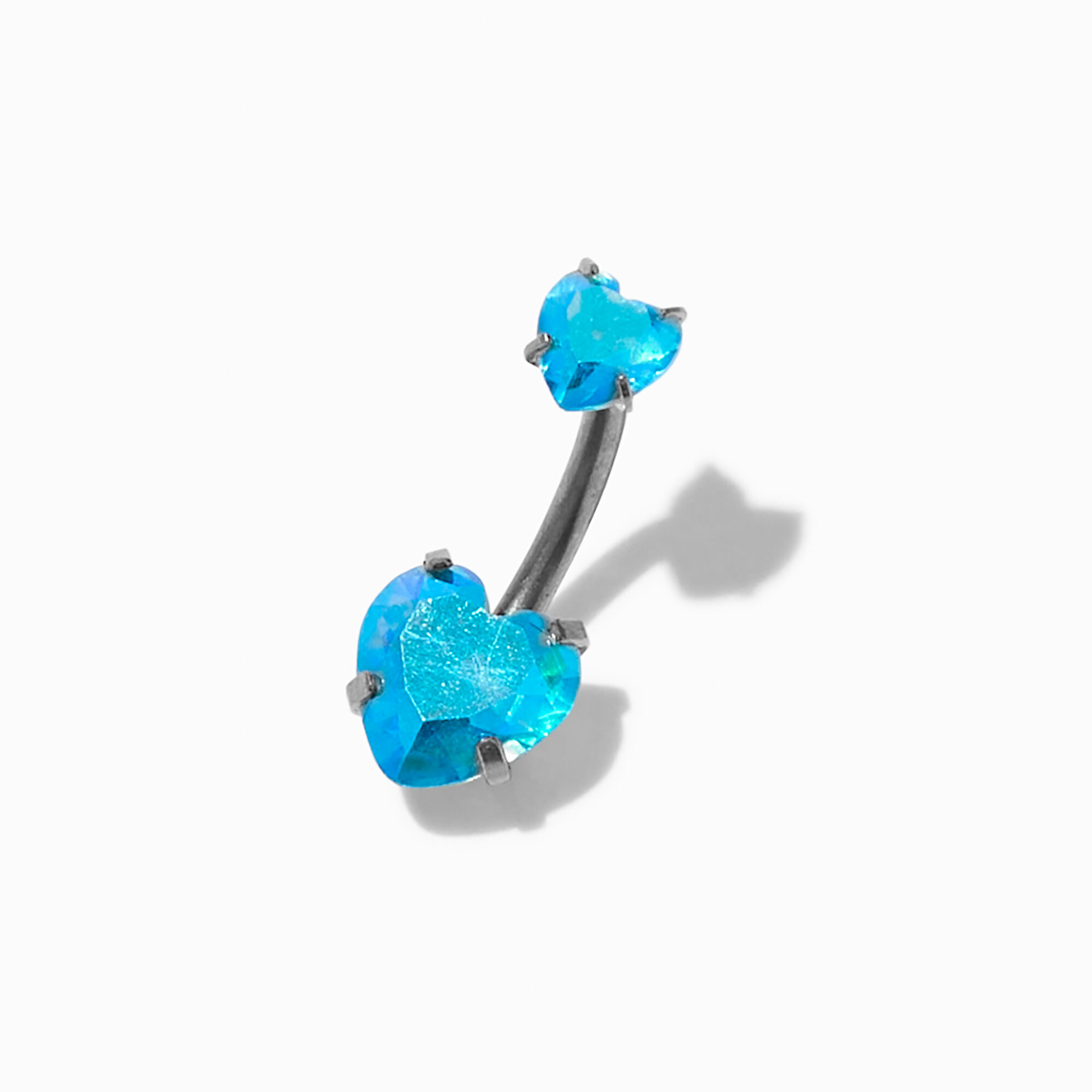 View Claires Tone Titanium Aqua Heart 14G Belly Bar Silver information