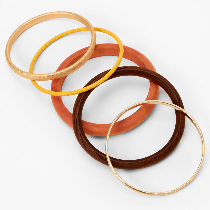 Gold Burnished Wood Bangle Bracelets - Brown, 5 Pack,