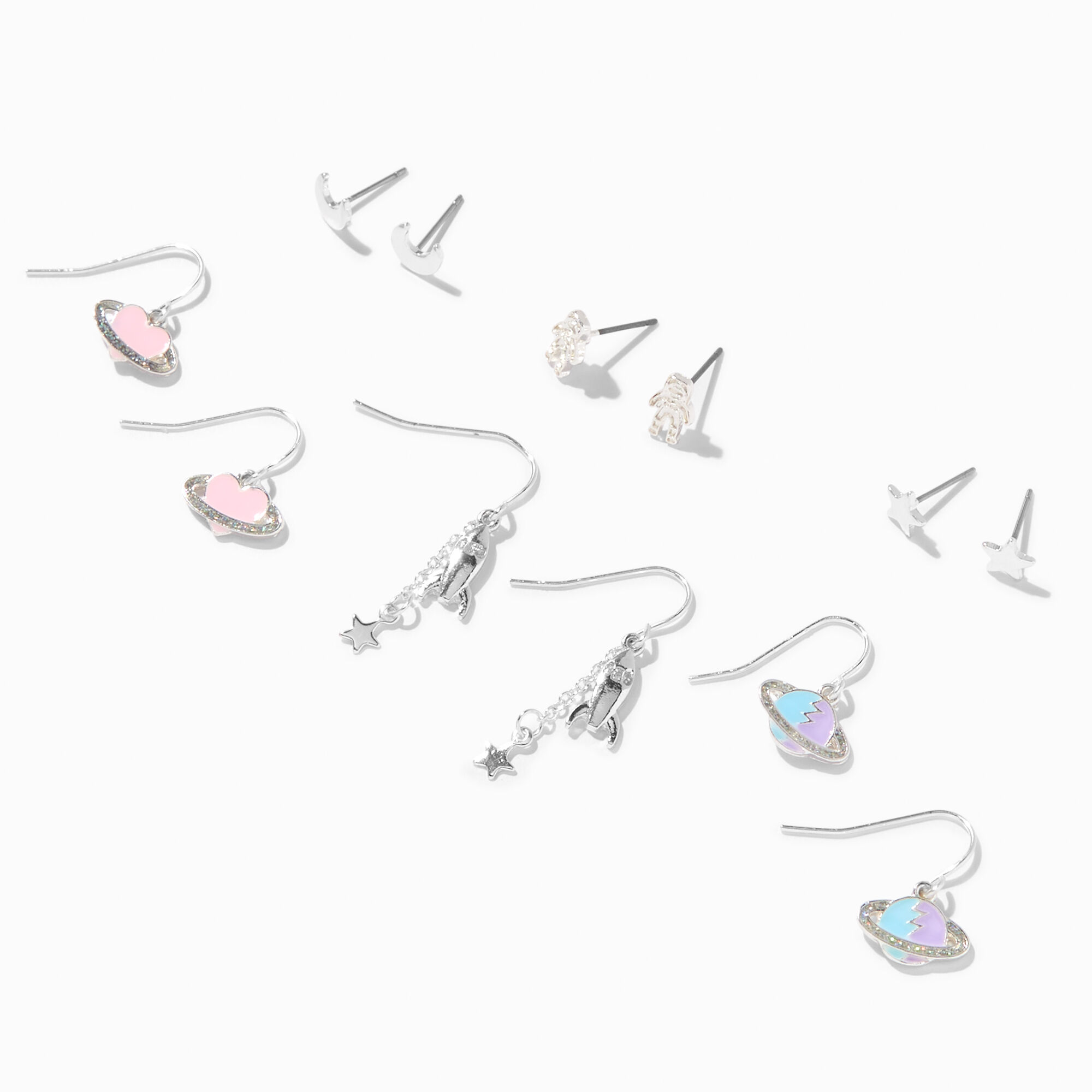Silver Celestial Space Earrings Set 6 Pack Claire s US