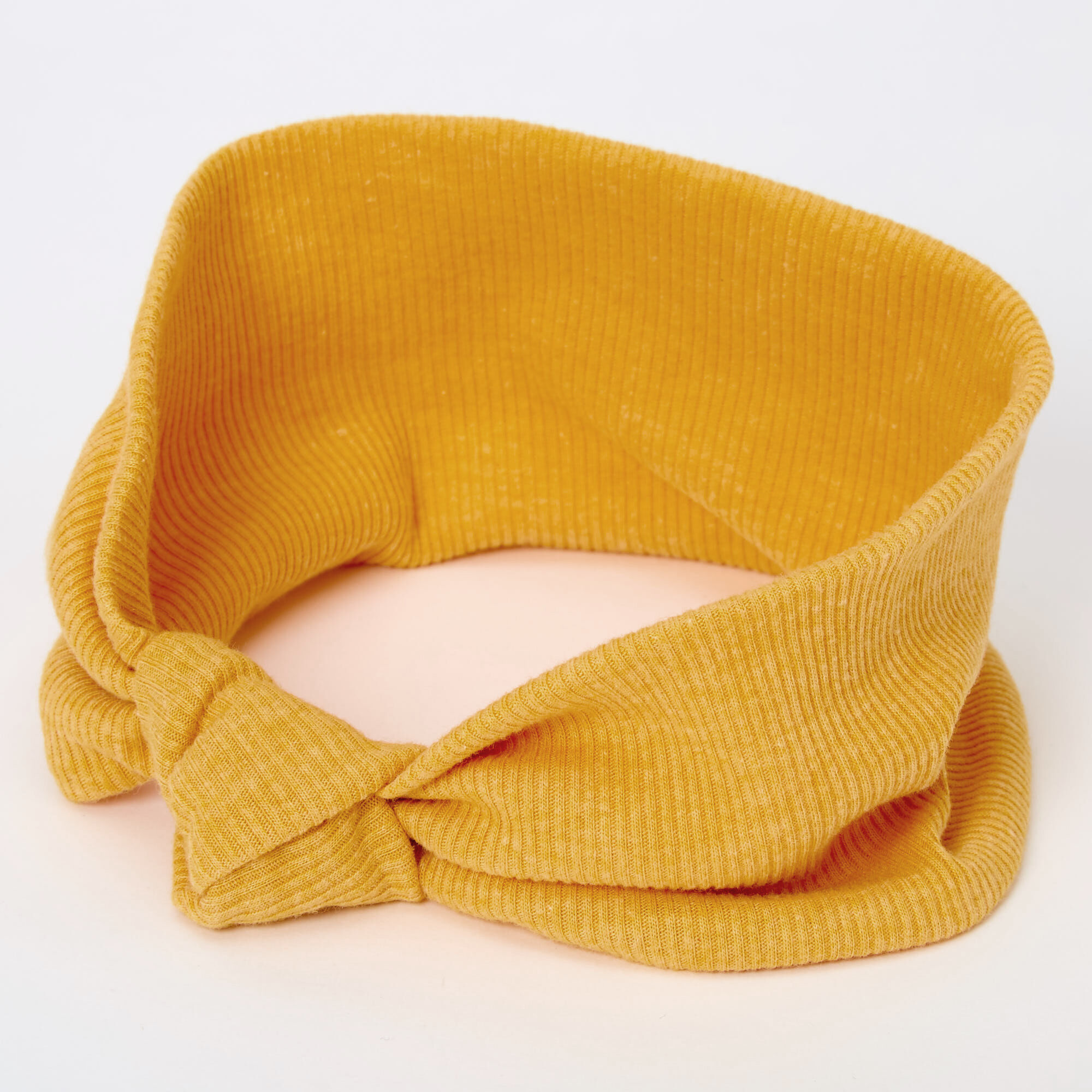Bandeau noué côtelé - Jaune moutarde,