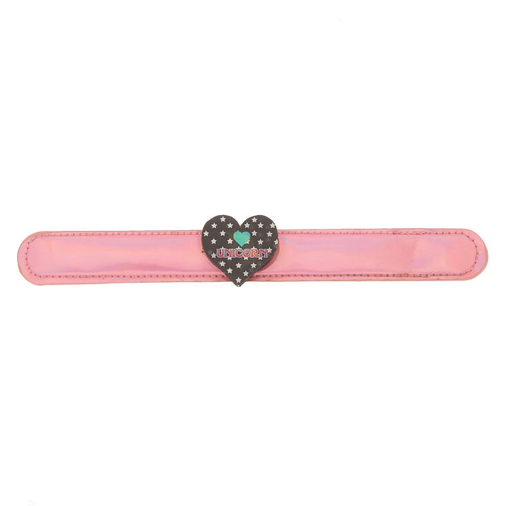Bracelet enrouleur c&oelig;ur et licorne holographique rose,