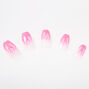 Glow In The Dark Flame Coffin Faux Nail Set - Pink, 24 Pack,