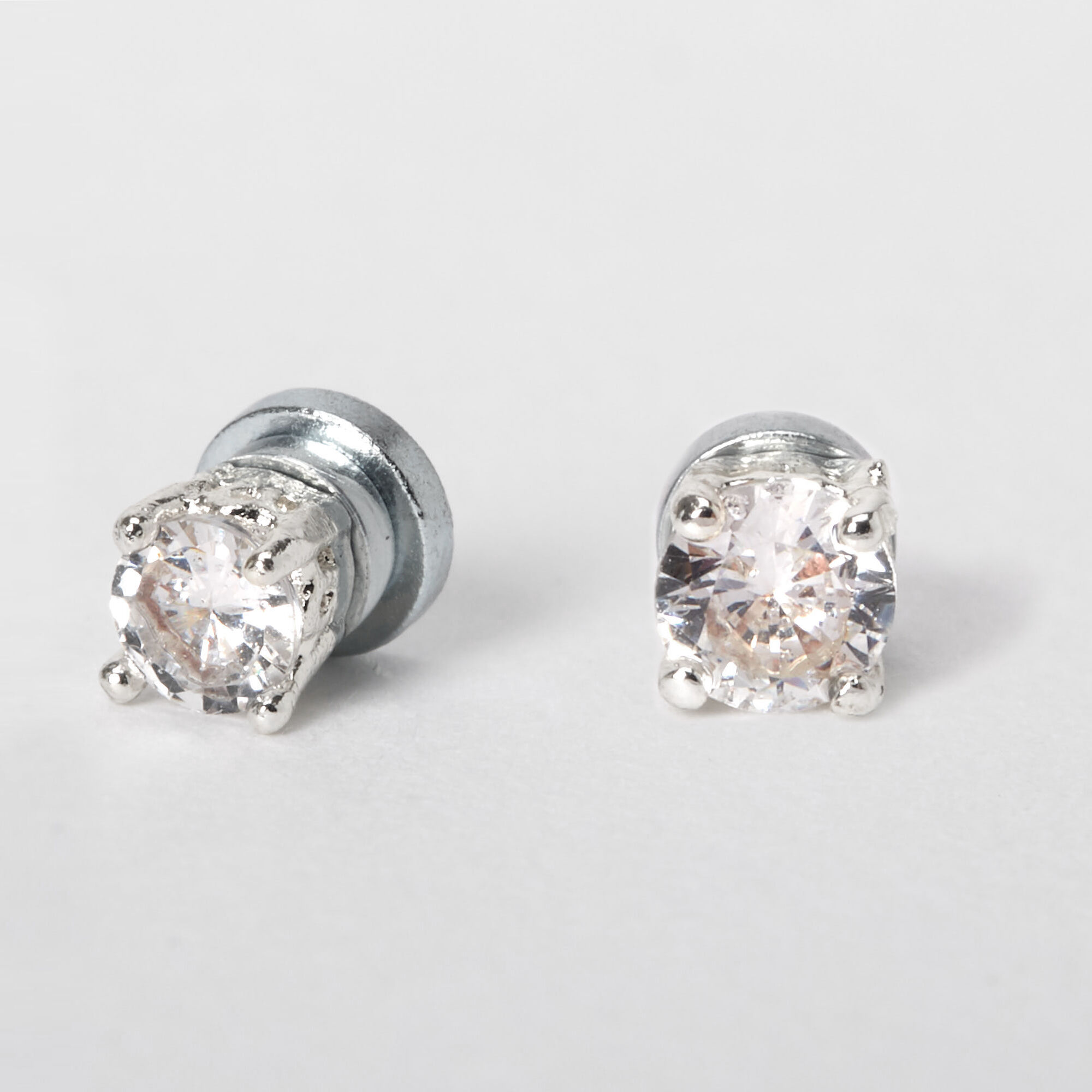 Silver Zirconia Round Magnetic Earrings - 3MM | Claire's US