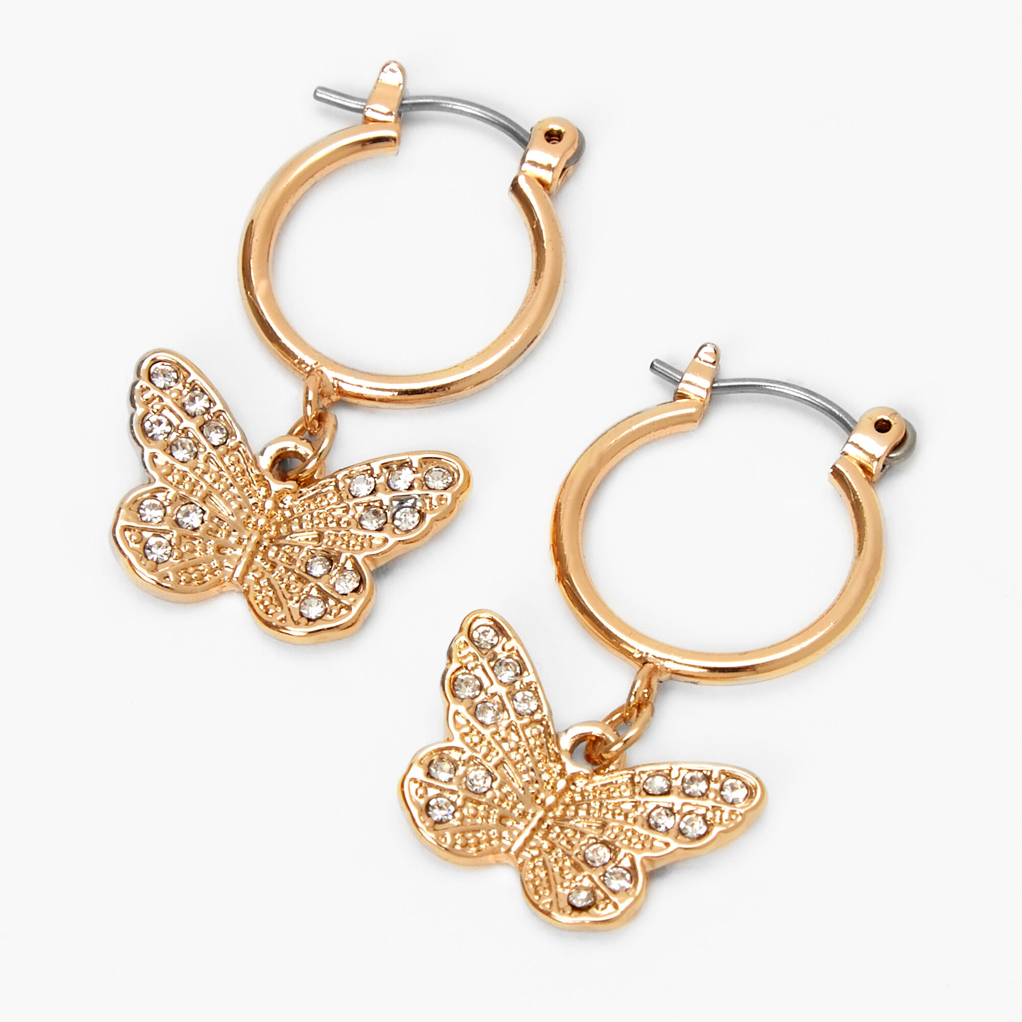 Gold 10MM Filigree Butterfly Hoop Earrings Claire s US