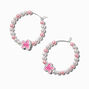 Pink &amp; White Beaded Butterfly Hoop Earrings,