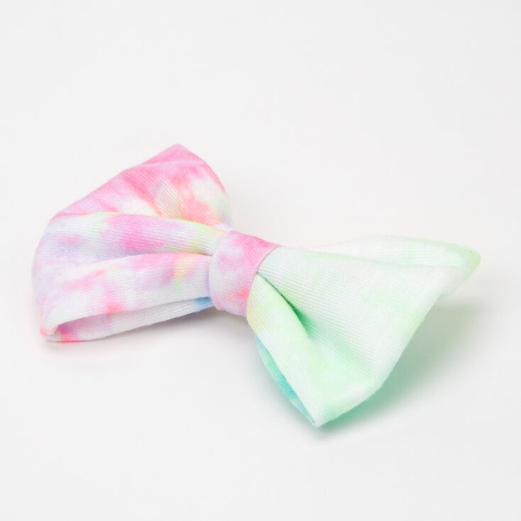Tie Dye Pastel Hair Bow Clip - Pink/Lime,
