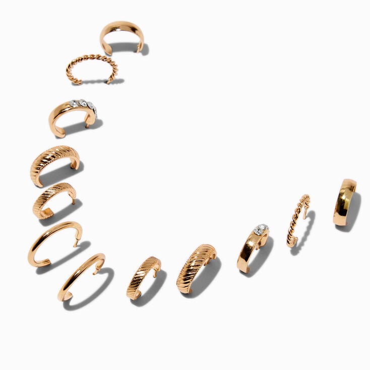 Gold-tone Mixed Hoop Earring Stackables Set - 9 Pack,