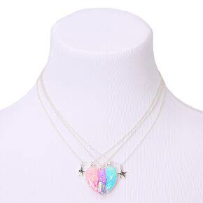 Silver Best Friends Pastel Heart Pendant Necklaces - 3 Pack,