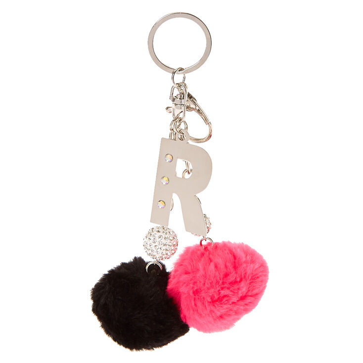 Pink And Black Pom Pom Initial R Keychain Claire S Us