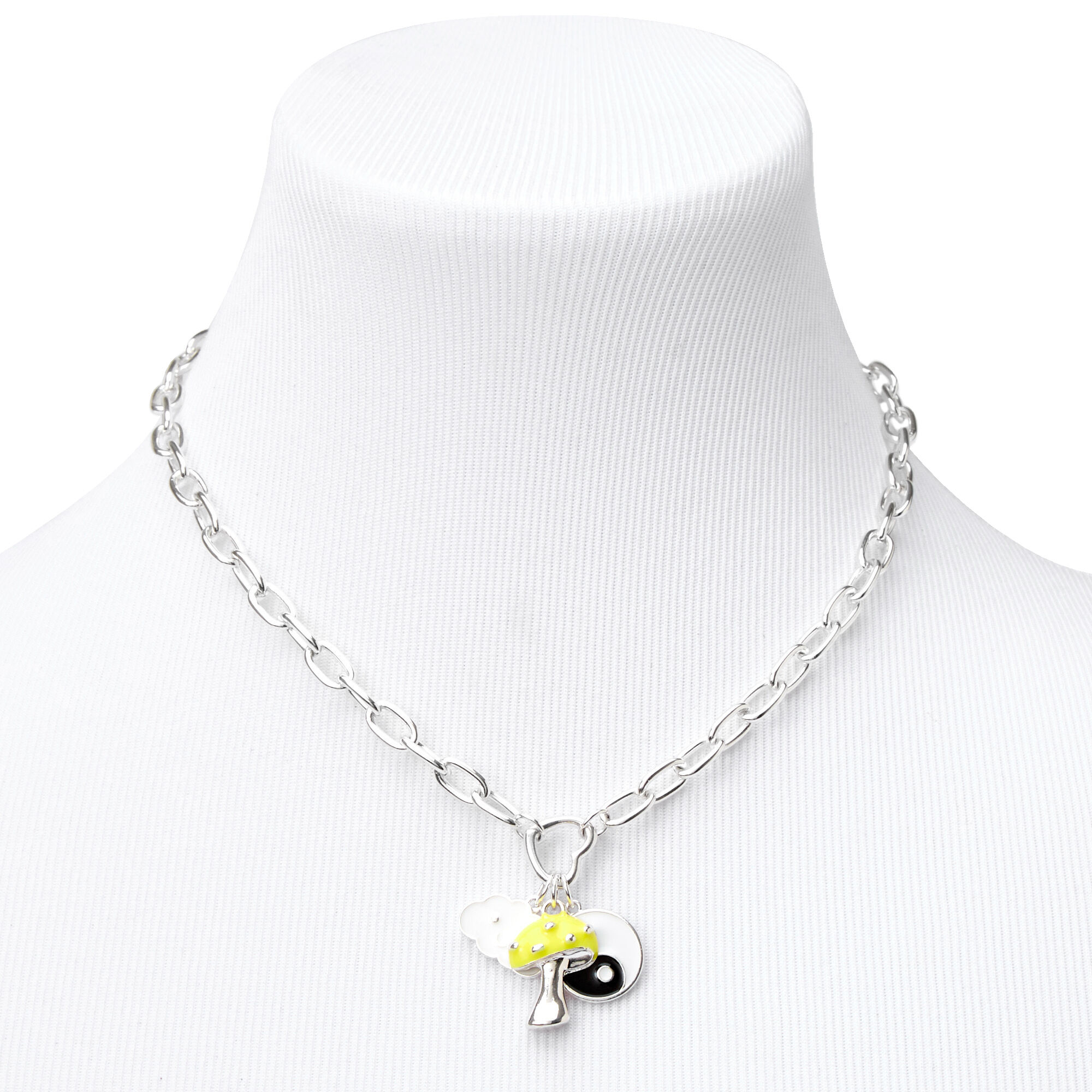 Collier de chaîne 40 cm Yin Yang couleur argentée,