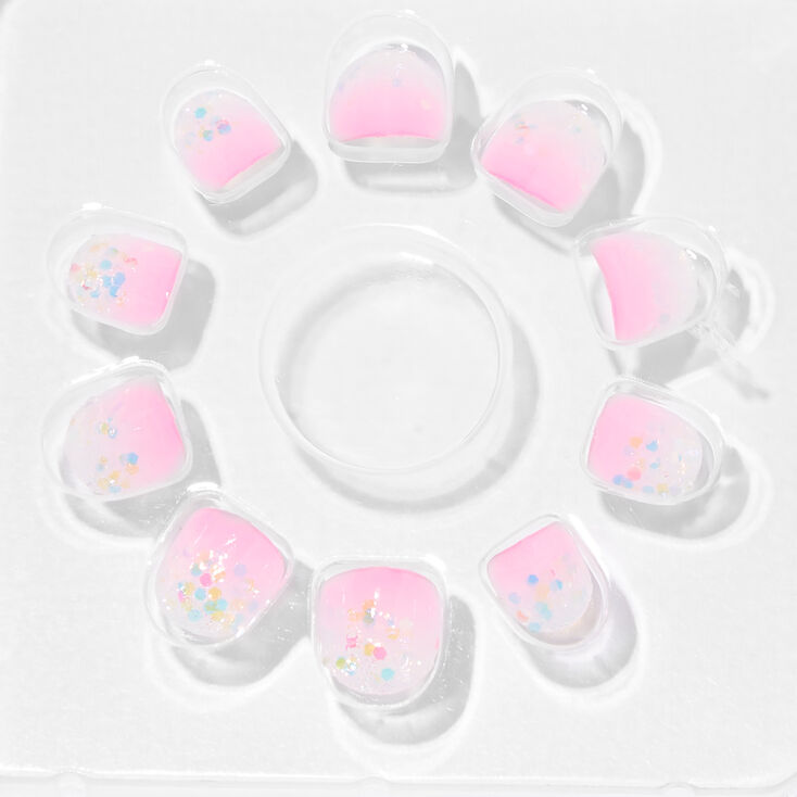 Claire&#39;s Club Pink Glitter Ombr&eacute; Vegan Press On Faux Nail Set - 10 Pack,