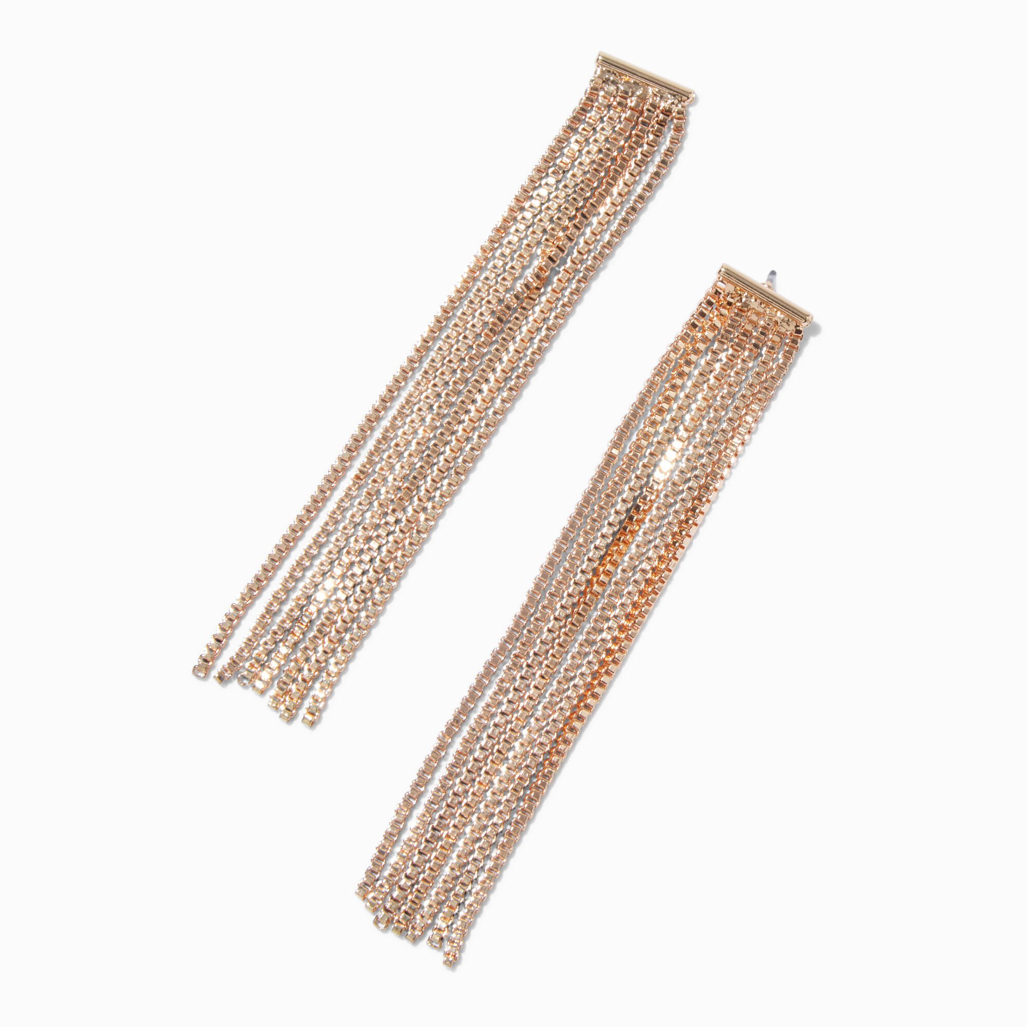 View Claires Tone Box Chain Fringe 25 Drop Earrings Gold information