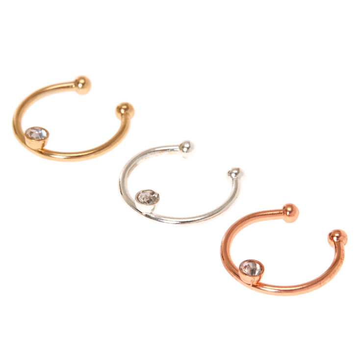 Faux Crystal Mixed Metal Nose Rings Claire's US