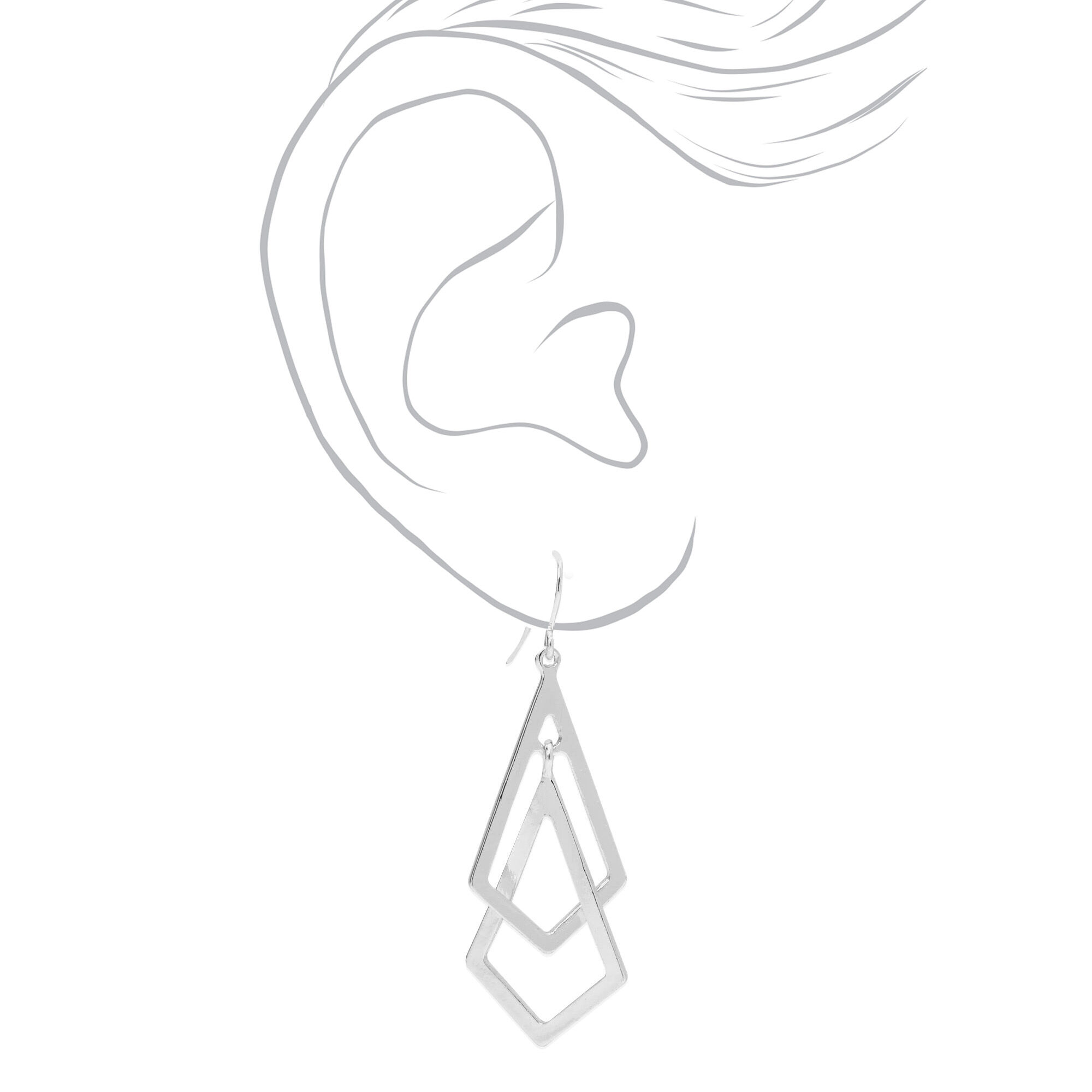 Silver 2" Double Diamond Drop Earrings,