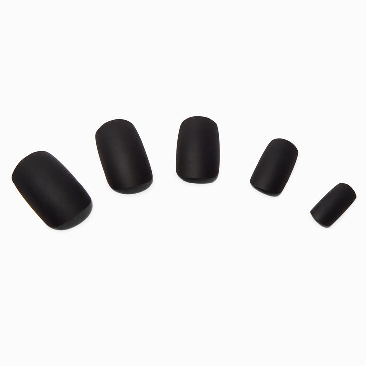 Matte Black Mid Square Vegan Faux Nail Set -  24 Pack,