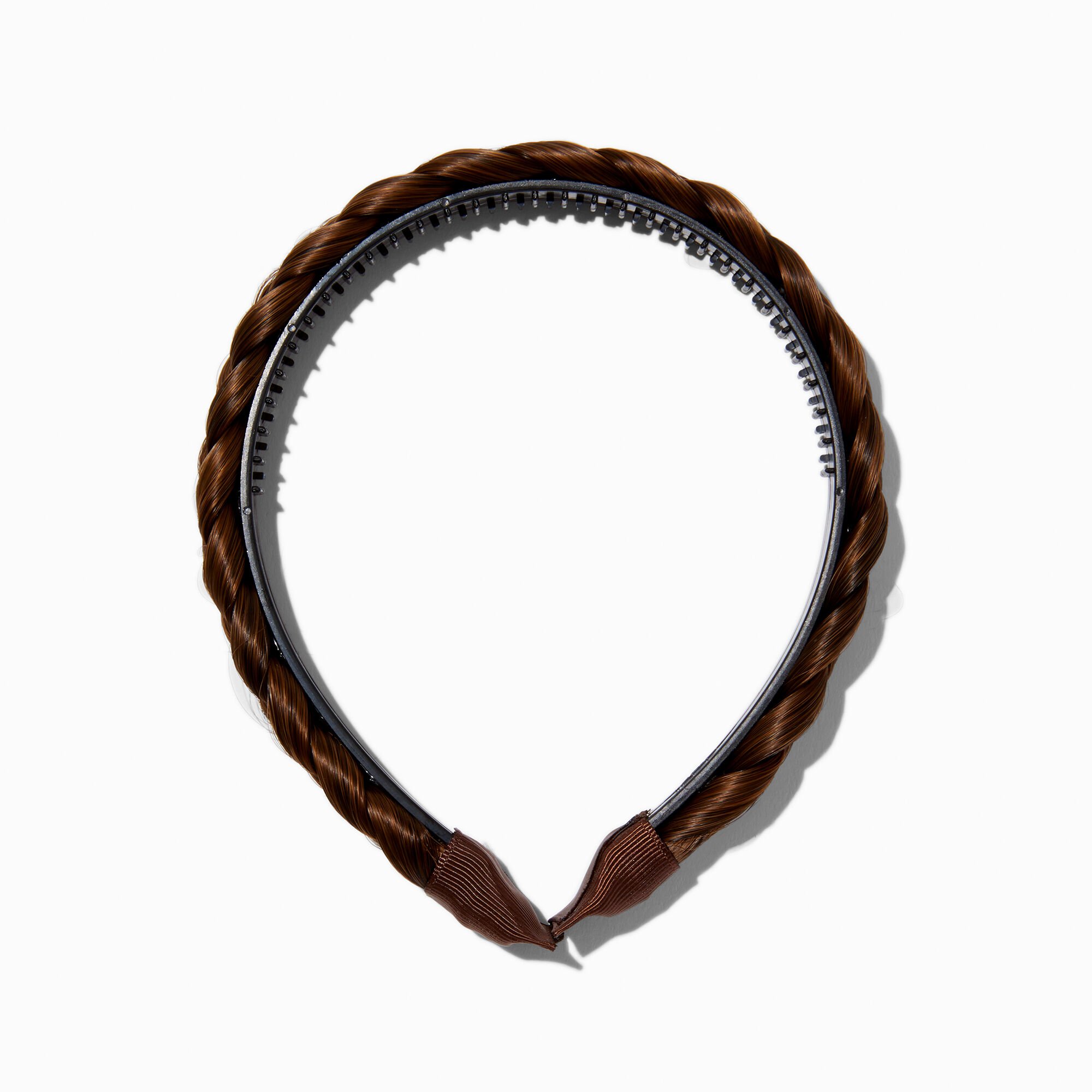 Serre-tête tressé en cheveux synthétiques châtains,
