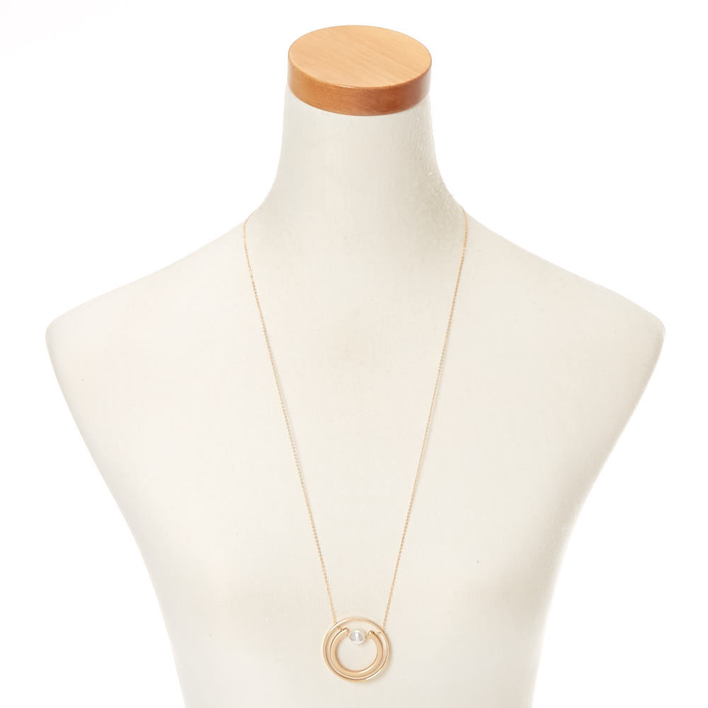 Gold Orbit Horseshoe Long Pendant Necklace,