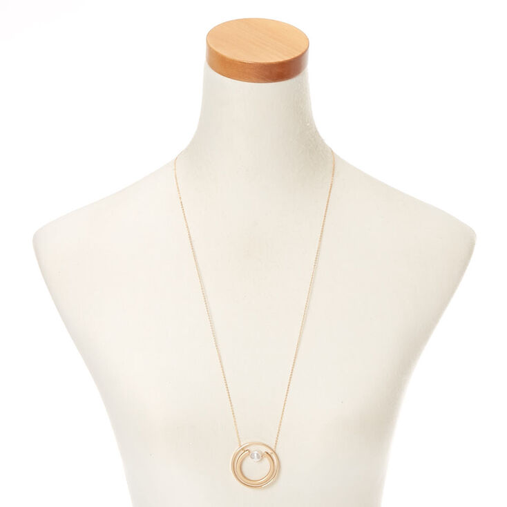 Gold Orbit Horseshoe Long Pendant Necklace,