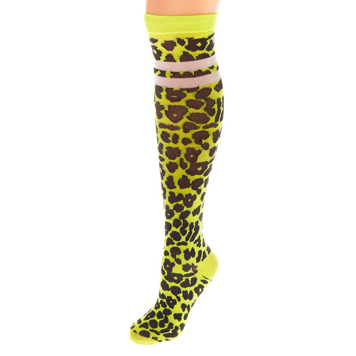Claire's Chaussettes montantes à motif léopard jaune fluo