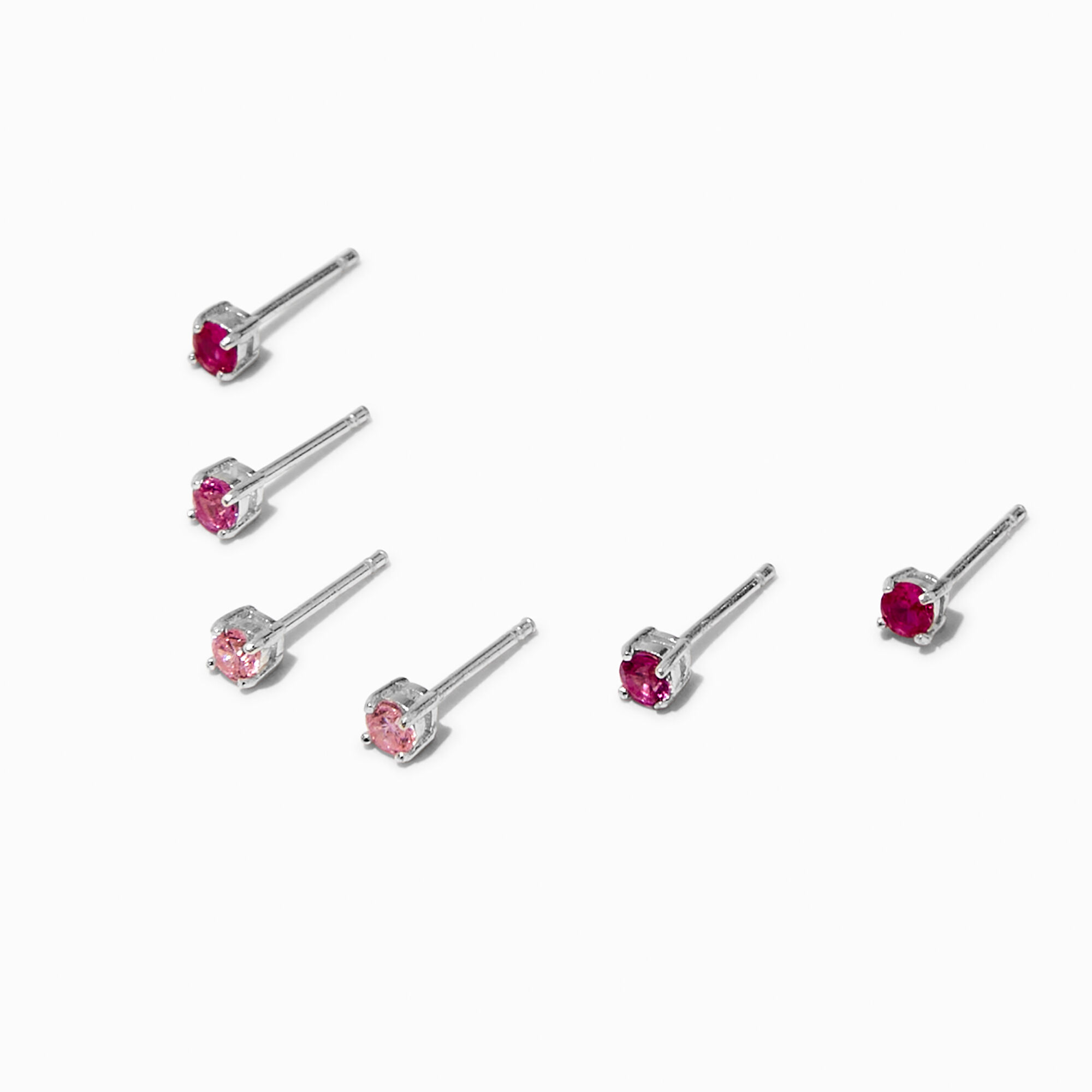 View C Luxe By Claires Sterling Silver Cubic Zirconia Round Basket Stud Earrings 3 Pack Pink information