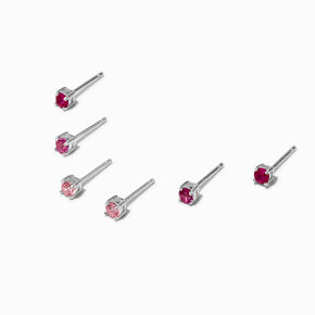 C LUXE by Claire&#39;s Sterling Silver Cubic Zirconia Pink Round Basket Stud Earrings - 3 Pack,