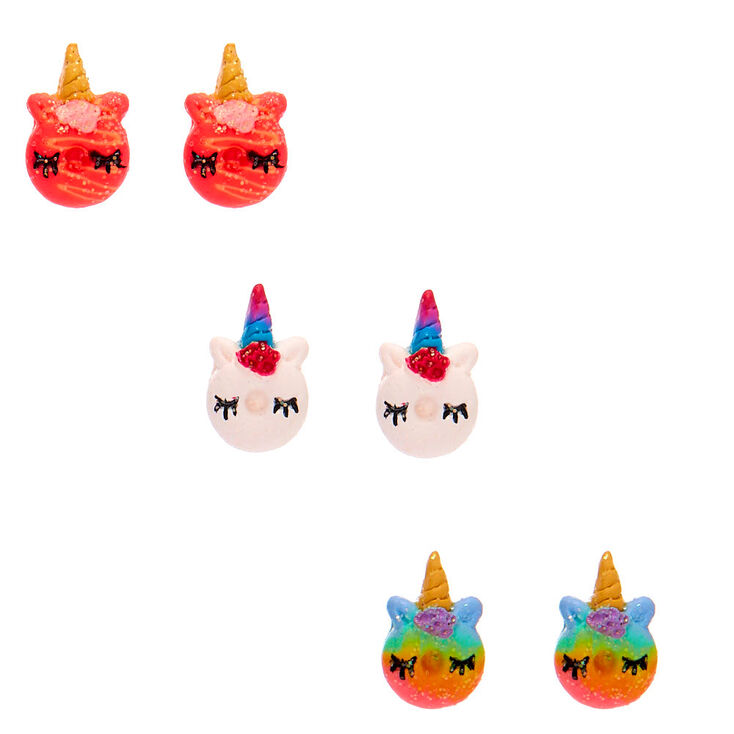 Unicorn Donut Stud Earrings - 3 Pack,