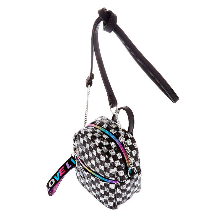 Checkered Sequin Mini Backpack Crossbody Bag,