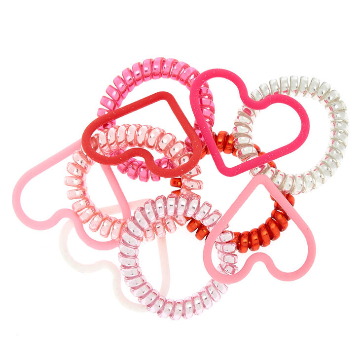 Valentine&#39;s Day Spiral Hair Ties &amp; Heart Bracelets - 10 Pack,