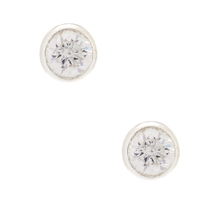 Sterling Silver Cubic Zirconia Round Bezel Stud Earrings - 4MM,