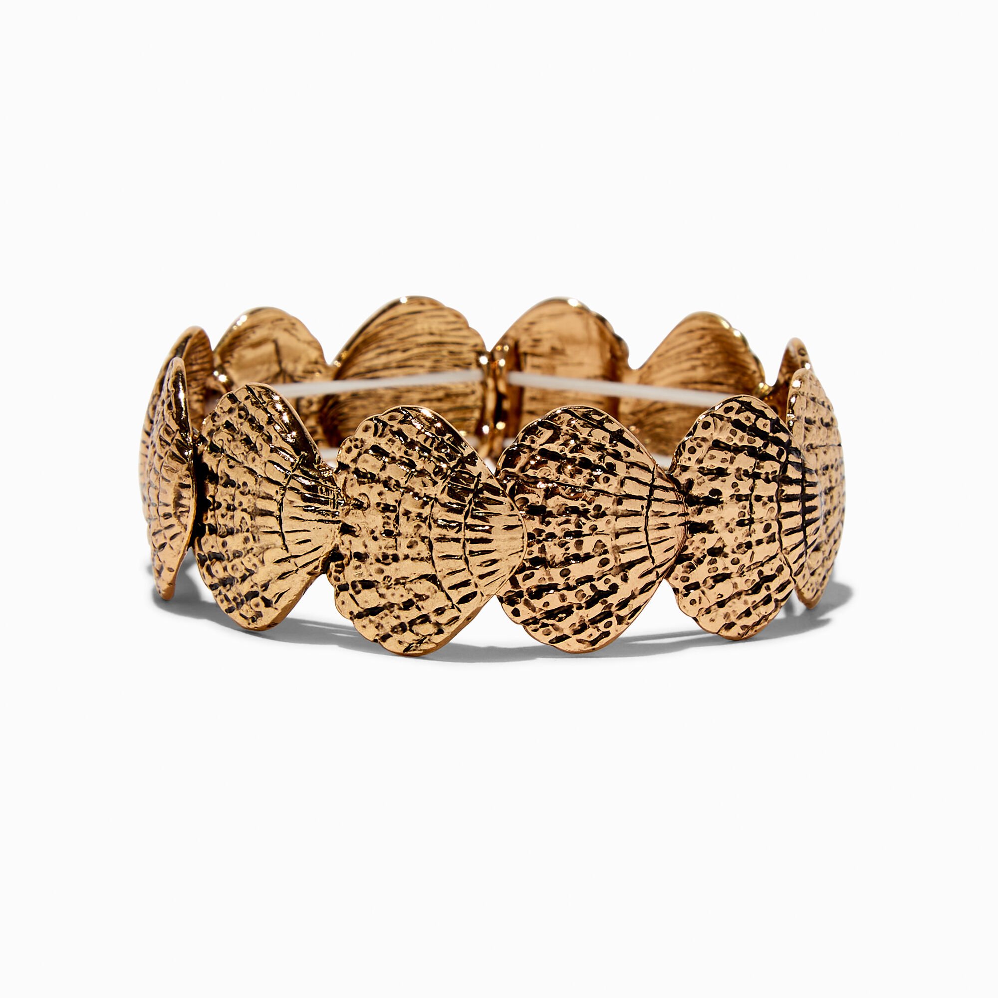 View Claires Tone Scallop Shell Stretch Bracelet Gold information