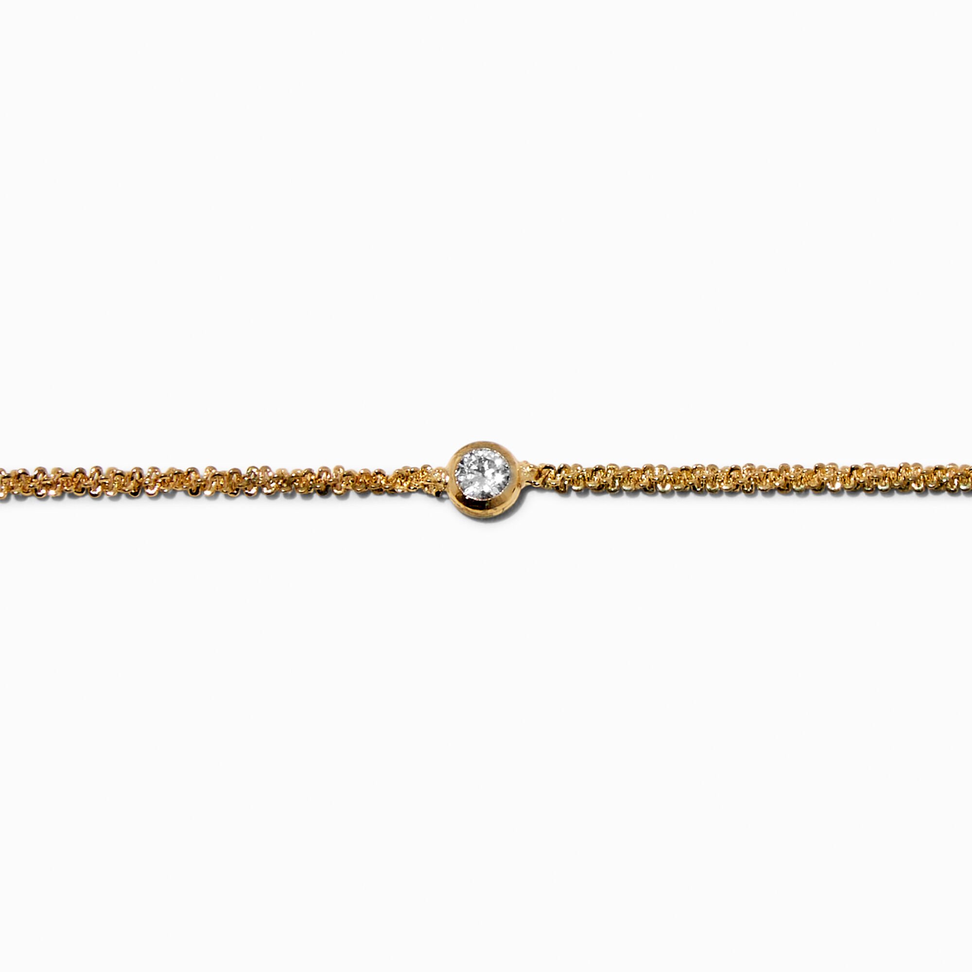 Gold-tone Cubic Zirconia Bezel Laser Cut Chain Bracelet,