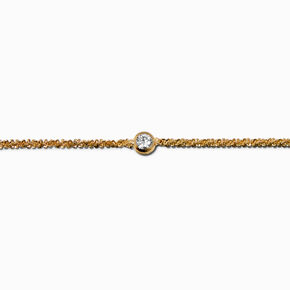 Gold-tone Cubic Zirconia Bezel Laser Cut Chain Bracelet,