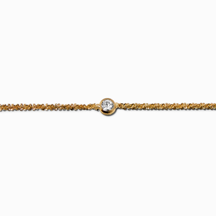 Gold-tone Cubic Zirconia Bezel Laser Cut Chain Bracelet,