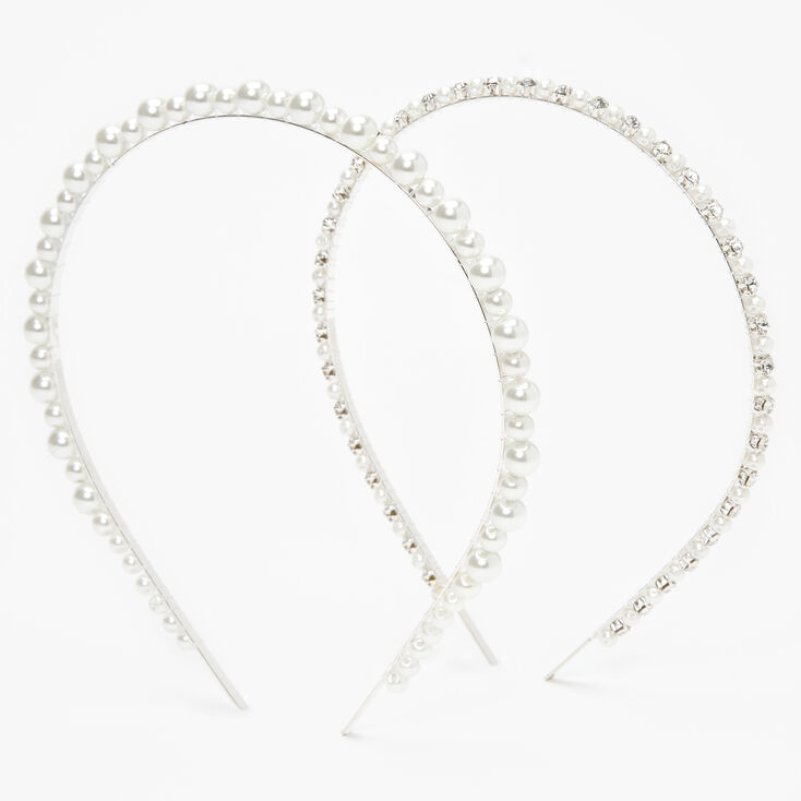 Chunky Pearl &amp; Faux Rhinestone Headbands - 2 Pack, Ivory,