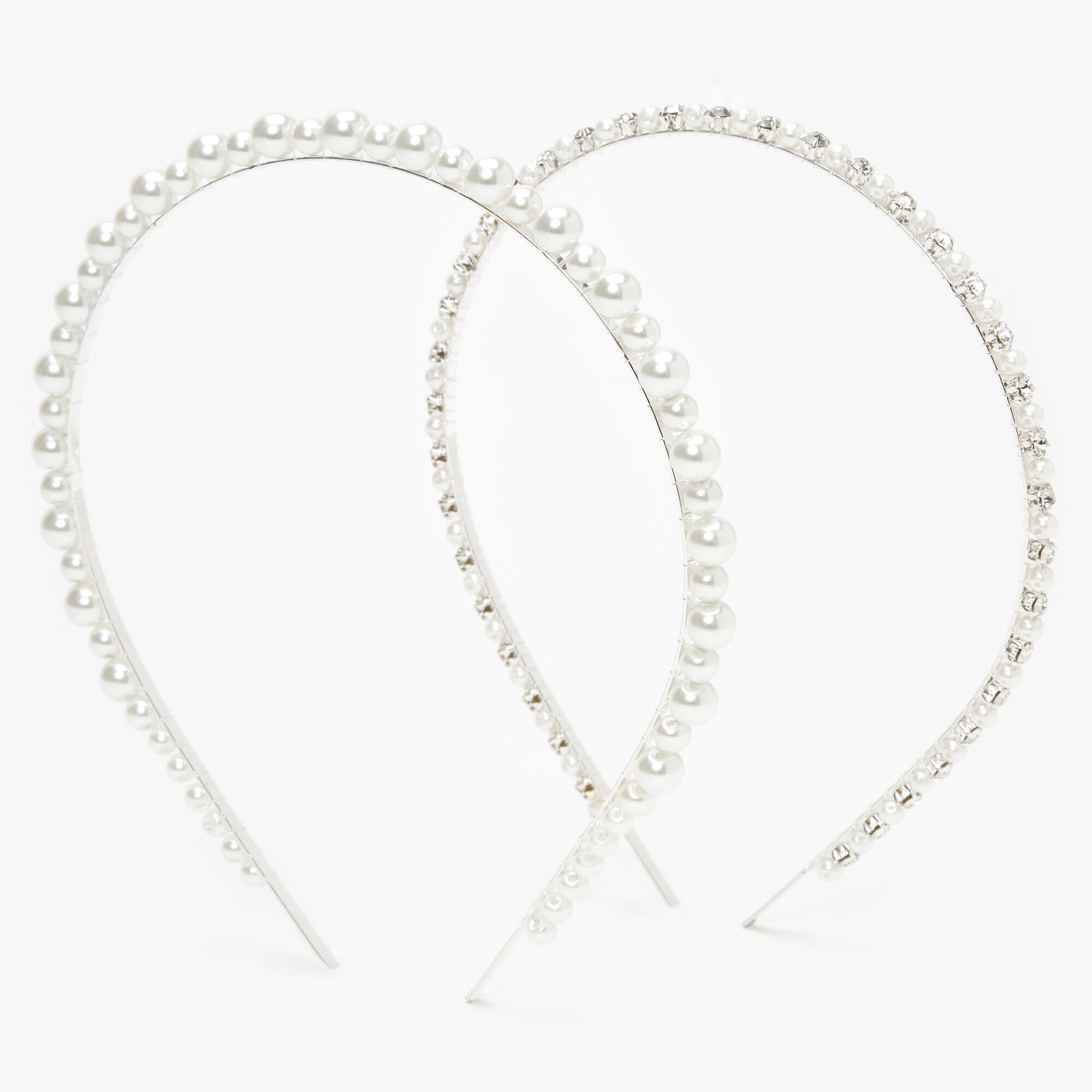 View Claires Chunky Pearl Faux Rhinestone Headbands 2 Pack Ivory information