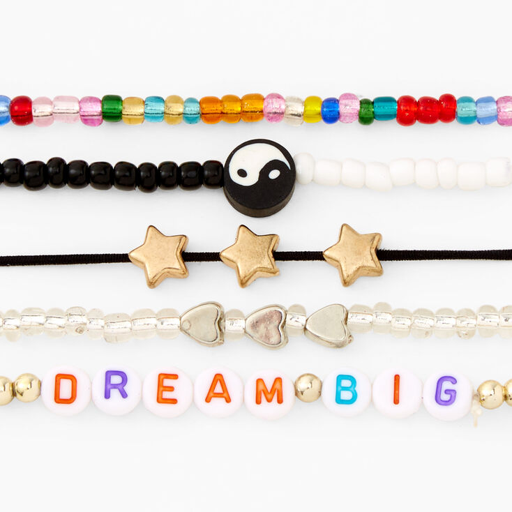 &quot;Dream Big&quot; Beaded Stretch Bracelet Set - 5 Pack,