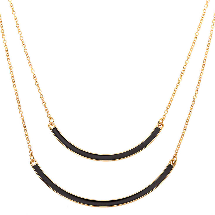 Claire's Collier multi-rangs noir avec double barre émaillée couleur doré