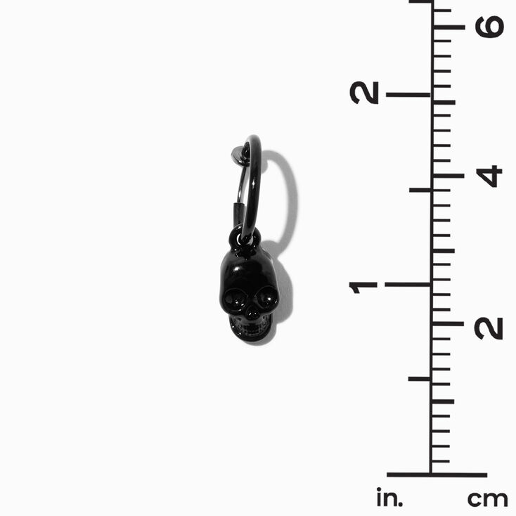 Black 15MM Skull Clip-On Huggie Hoop Earrings,
