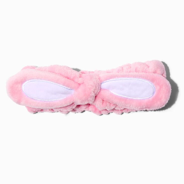 Bandeau de d&eacute;maquillage &agrave; n&oelig;ud lapin rose,