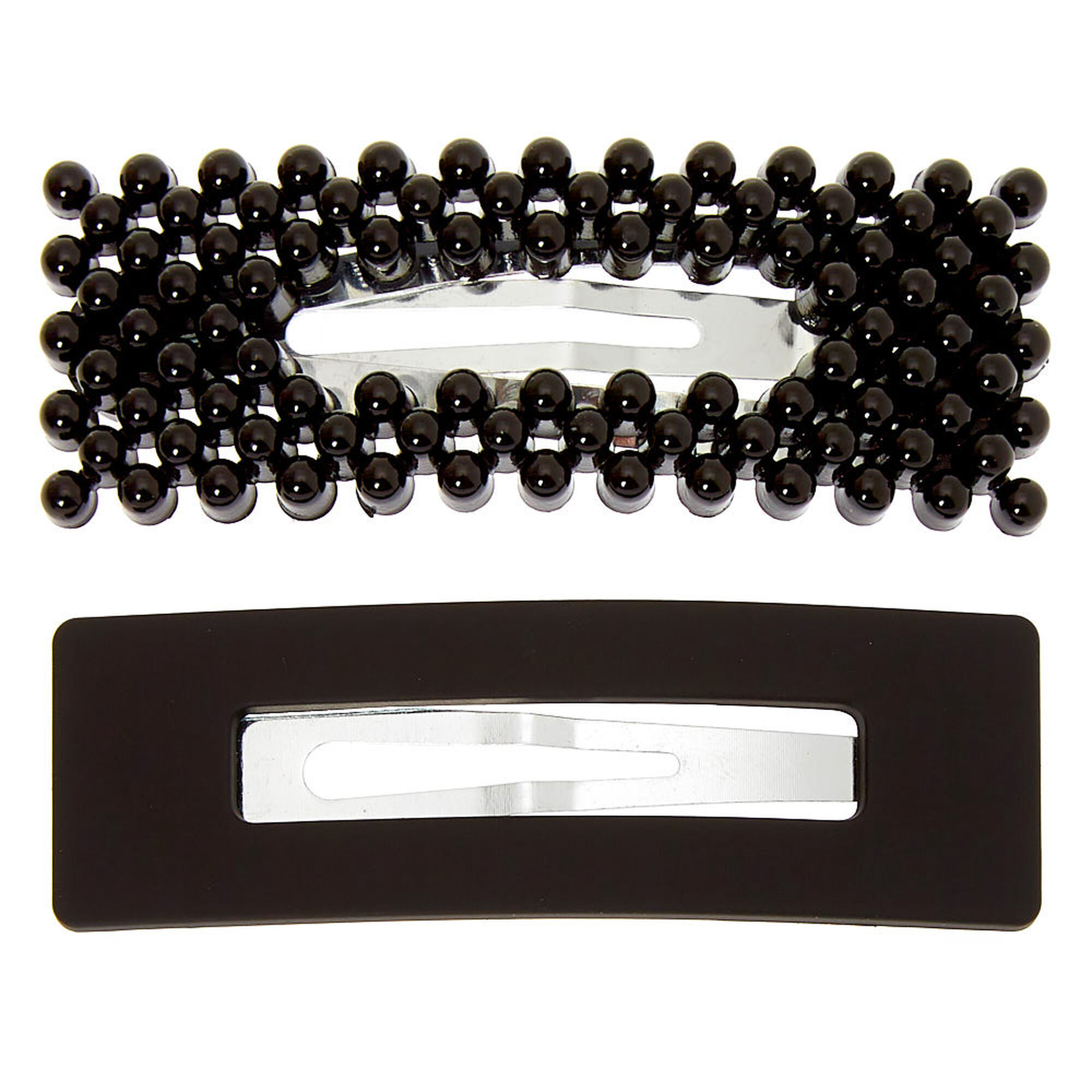 Matte Beaded Rectangle Snap Hair Clips - Black, 2 Pack | Claire's
