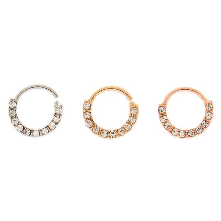 Mixed Metal 20G Mini Crystal Cartilage Hoop Earrings - 3 Pack,